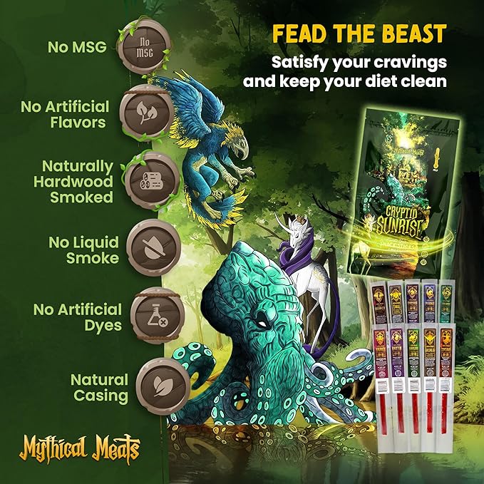 Mythical Meats Cryptid Sunrise Mild Variety Pack – 10 Legendary Exotic Game &amp Beef Snack Sticks – Dried &amp Dehydrated Meats Seasoned to Perfection – Bold Flavors Low Sugar &amp High Protein S
