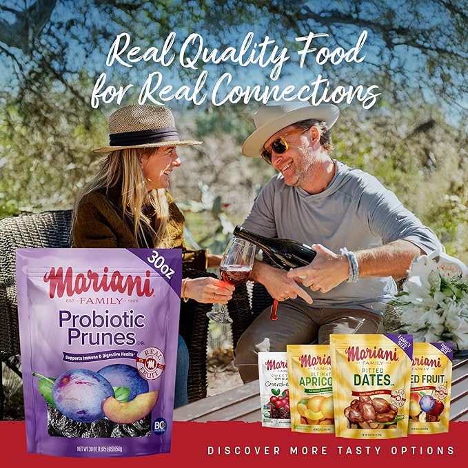 Mariani Probiotic Prunes Pitted Unsweetened 30oz - Bulk Dried Fruits No Sugar Added - California Dried Prunes Pitted Unsweetened - Supports Healthy Bones Immune and Digestive Health