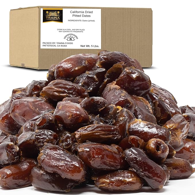 Traina Home Grown California Dried Pitted Dates - Healthy No Added Sugar Non GMO Kosher Certified Vegan Value Size (5 lbs)