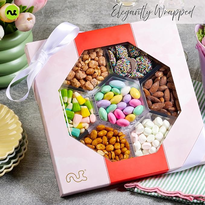 NUT CRAVINGS - Candies &amp Mixed Nuts Gift Basket in Red &amp Gold Box (7 Assortments 1 LB) Food Arrangement Healthy Snack Care Package Food Assortments