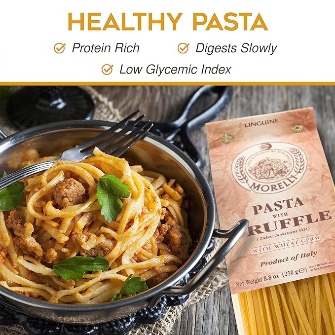Morelli Italian Truffle Linguine Pasta - Gourmet Organic Pasta Handmade in Small Batches Imported from Italy Made With Durum Wheat Semolina - 8.8 oz / 250 g (16 Pack)
