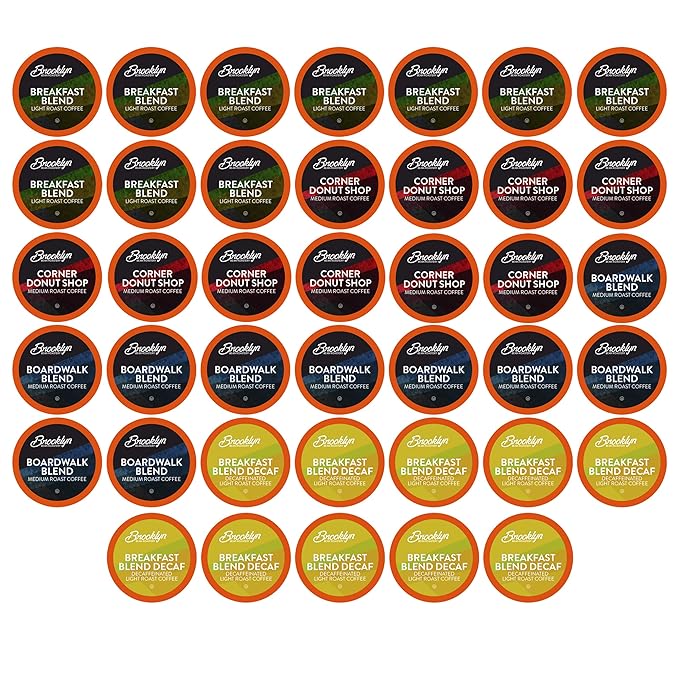Brooklyn Beans Coffee Pods Breakfast Gourmet Variety Pack - Compatible with Keurig K Cup Brewers Including 2.0 Machines 40 Count Light Roast Selection