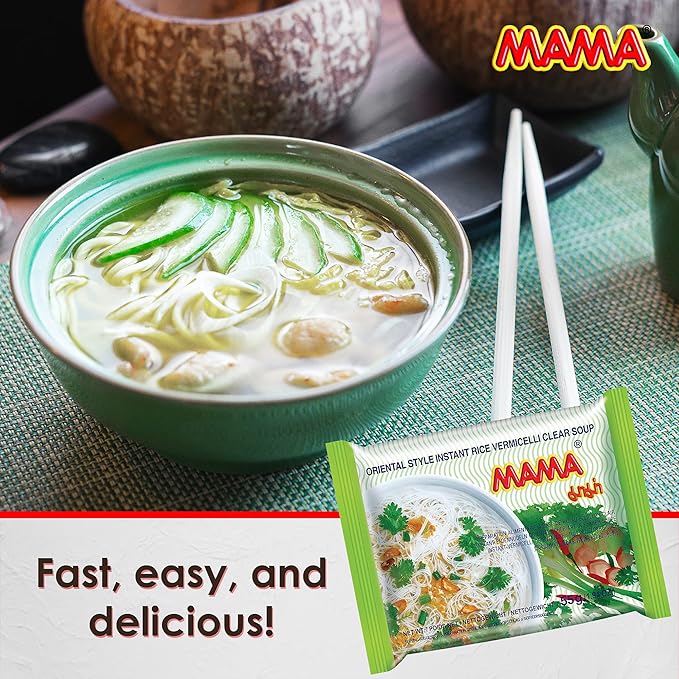 MAMA Noodles Vermicelli Clear Soup Instant Rice Noodles w/Delicious Thai Flavors Hot &amp Spicy Noodles No Trans Fat w/Fewer Calories Than Deep Fried Noodles 30 Pack
