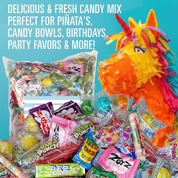 Sour Candy Variety Pack 4 Pound Sour Candy Mix Individually Wrapped Bulk Candies Party Mix Assortment Pinata Stuffers Candies For Goodie Bags