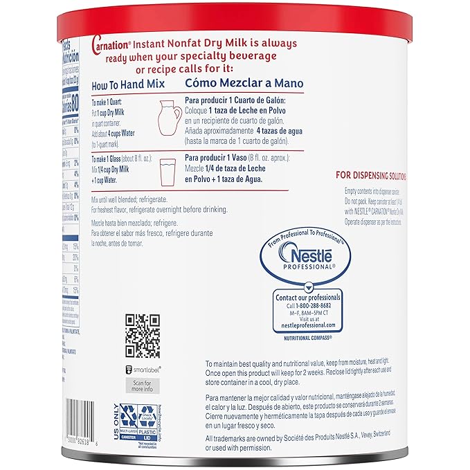 Carnation Instant Non Fat Dry Milk 22.75 Ounce Can Powdered Milk (Shelf Stable Milk)1.42 Pound (Pack of 5)