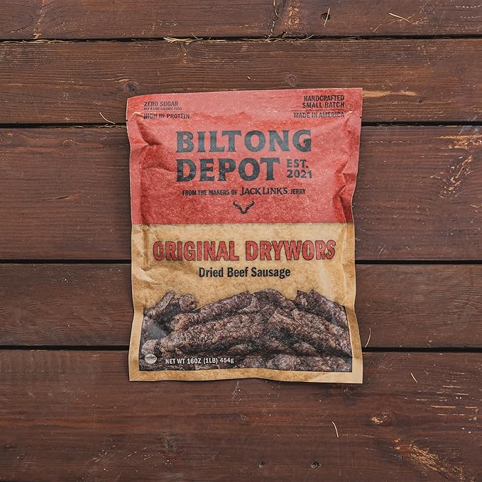 Biltong Depot Original Drywors - 1lb (16oz) | Air-Dried Beef Snack Sticks | High Protein | Keto &amp Paleo Friendly | Zero Sugar | Gluten Free | No Artificial Preservatives | No MSG
