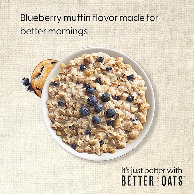 Better Oats Thick &amp Hearty Instant Oatmeal Packets Blueberry Muffin Flavor with Flax Seeds and Whole Grains Quick-Cooking Breakfast Kosher 15.1 oz Box (Pack of 1)