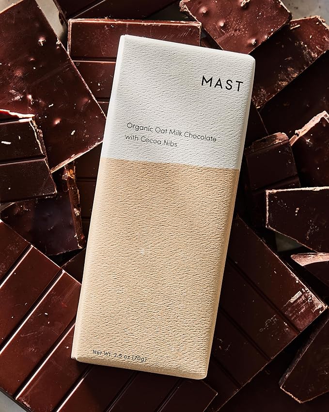 Mast Chocolate Bars | 6 pack | Organic Kosher | Classic 2.5oz each (6 Bars Organic Oat Milk Chocolate with Cocoa Nibs)