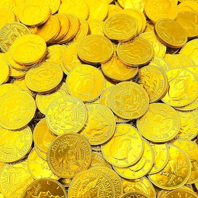 Milk Chocolate Coins - Individually Wrapped in Gold Foil half dollar coin Size Coins - Bulk Chocolate by CandyLand USA (1 Pound)