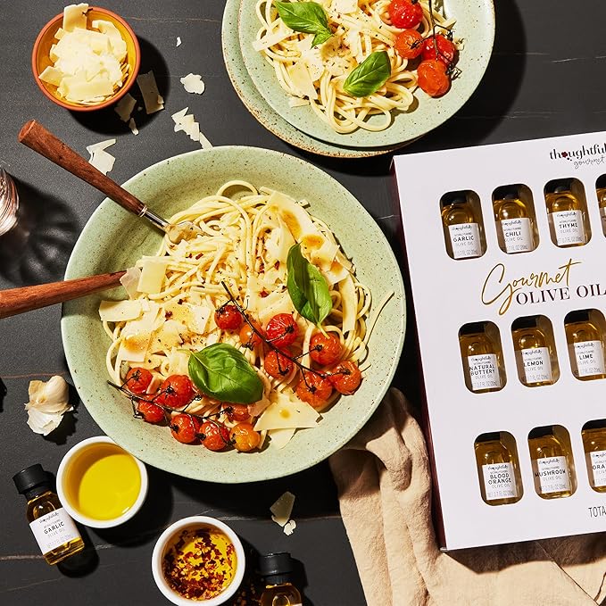 Thoughtfully Gourmet Olive Oil Sampler Gift Set Includes Uniquely Flavored Extra Virgin Cold Pressed Spanish Olive Oil Flavors Include Garlic Chili Chipotle and More Pack of 18