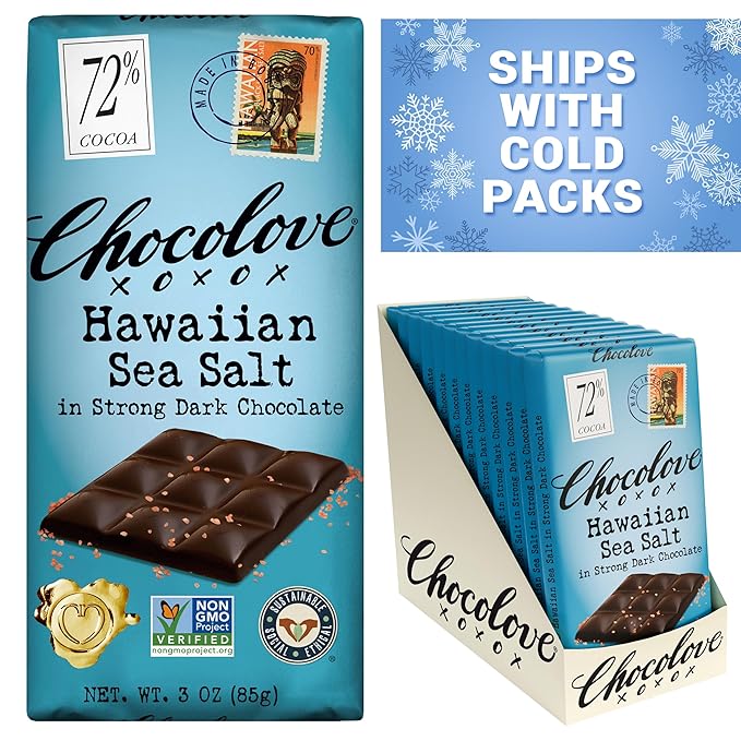 Chocolove Hawaiian Sea Salt Dark Chocolate Bars | 72% Cocoa | Rich and Intense Flavor | Made with Premium Chocolate | Non-GMO &amp Gluten-Free 3.2 oz Bar (12 Pack)