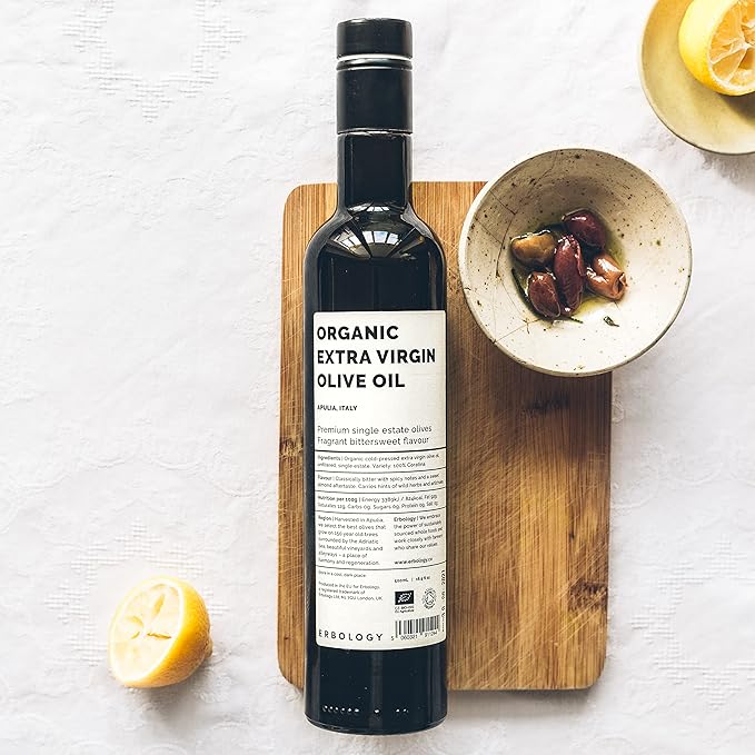 Erbology Organic Extra Virgin Olive Oil 17 fl oz - Early Harvest - 742 mg/kg Polyphenols - 0.15% Free Acidity - 100% Coratina Olives Hand-Picked and Pressed on a Family-Run Single Estate in Apulia It