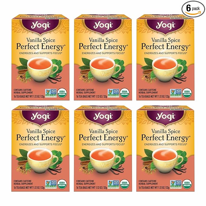 Yogi Tea Vanilla Spice Perfect Energy Tea - 16 Tea Bags per Pack (6 Packs) - Organic Vanilla Energy Tea - Focus Tea - Includes Green Tea Black Tea Ashwagandha L-Theanine &amp More