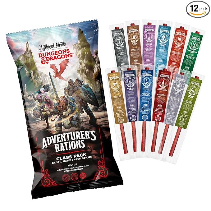 Mythical Meats Beef Jerky Snack Packs – Dungeons and Dragons gifts for Men – Exotic Meat Stick Variety Pack – High Protein Low Sugar Keto-Friendly MSG Free – 12 Pack