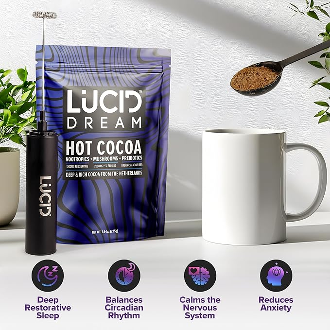 Lucid Dream Mushroom Hot Cocoa for Sleep -Dreamy Nighttime Blend with Adaptogens for Relaxation-Boosts Melatonin for Better Rest (7.94 Ounces Chocolate)