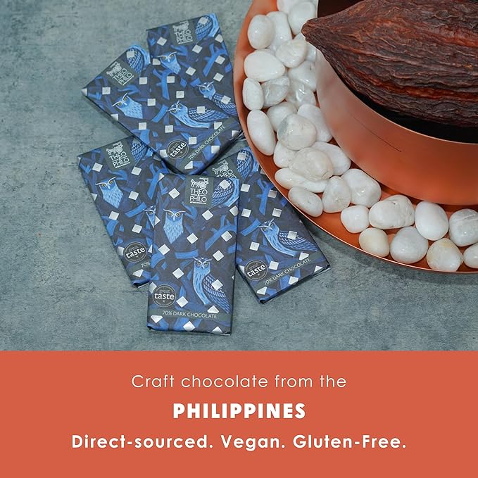 Theo &amp Philo 70% Dark Chocolate 5 Pack - Filipino Chocolate - Bean-to-Bar Direct Sourced Made at Origin Single Origin Woman Owned BIPOC Owned Award Winning - Vegan - Bundle
