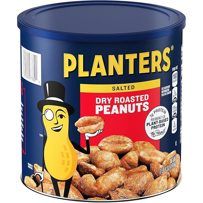 PLANTERS Salted Dry Roasted Peanuts Party Snacks Plant Based Protein 52 Oz Cannister (Pack of 2)