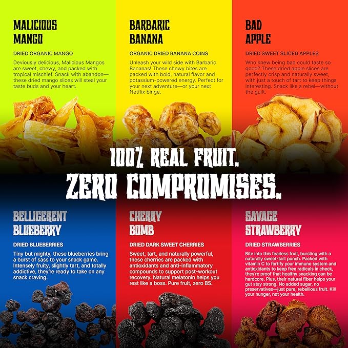 Mortal Munchies - Dried Fruit (6 Pack 3 Oz) Real Fruit Snack Sweet and Chewy Rich in Potassium Fat-Free On-the-Go Snacks Healthy Snack for Adults Non-GMO No Added Sugar (Banana)