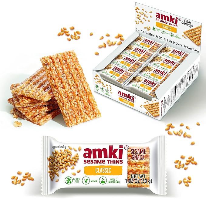 Amki Sesame Thins Classic (Sesame Snaps) Gluten Free Vegan Delicious Crunchy Sensibly Sweet Snacks. 24 Pack 720g