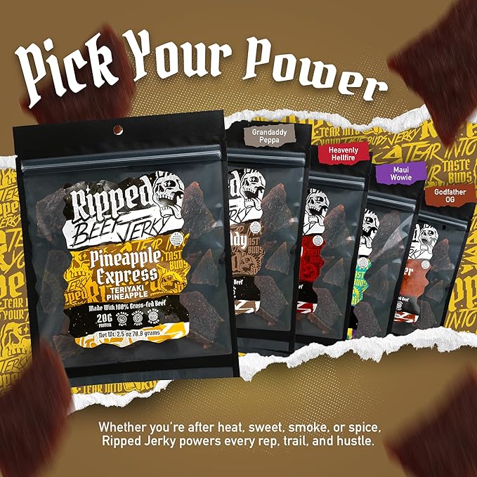Ripped Beef Jerky - 100% Grass Fed Beef 20g Protein Real Ingredients Gluten Free No MSG Made in USA (Pack of 3 Pineapple)