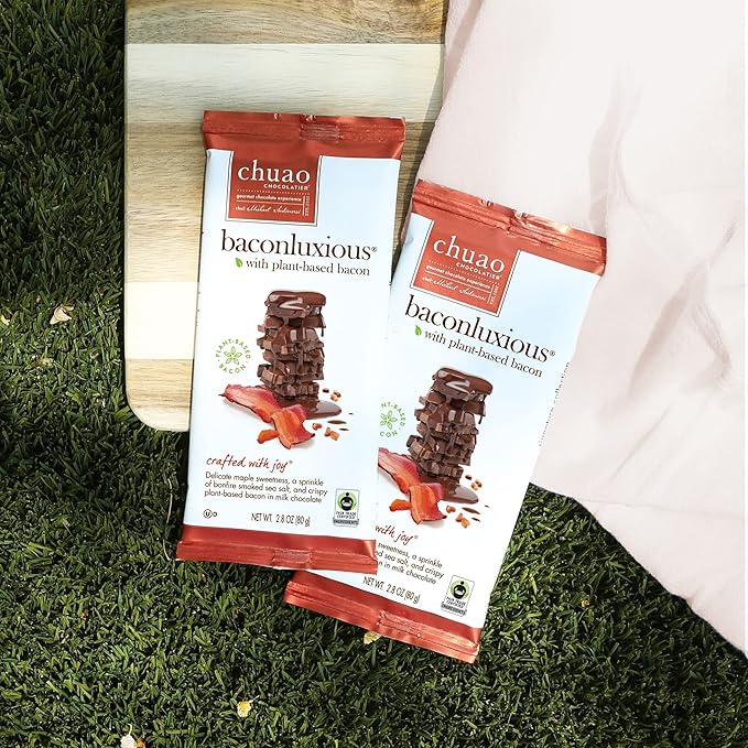 Chuao Chocolatier Baconluxious Chocolate with Plant-Based Bacon Milk Chocolate Bars | Gourmet Chocolate Artisan European No Preservatives | For Gift Baskets Christmas Valentines Day Gifts for Women
