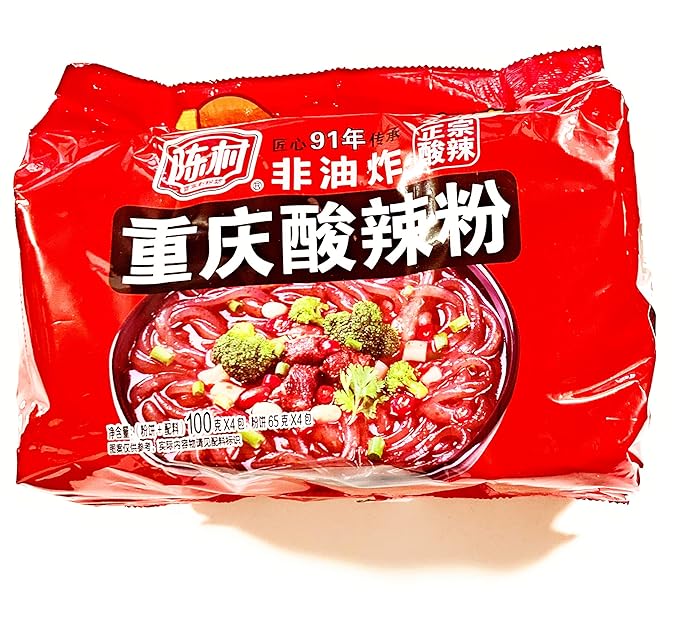 Chenchun Chongqing Sweet Potato Instant Noodles(Sour &amp Spicy Flavor)(100g X 4 Bags)-2 Pack And 5 Pairs Of Chopstick