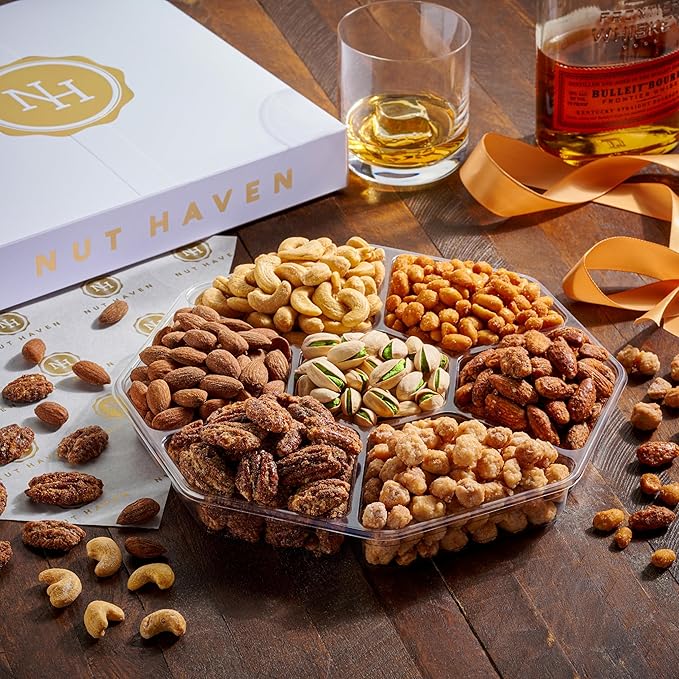 Holiday Nuts Gift Basket - Extra Large Assortment of Sweet &amp Roasted Salted Gourmet Nuts - Food Gift Box for Him Husband Christmas Fathers Day Mothers Day Family Men &amp Women
