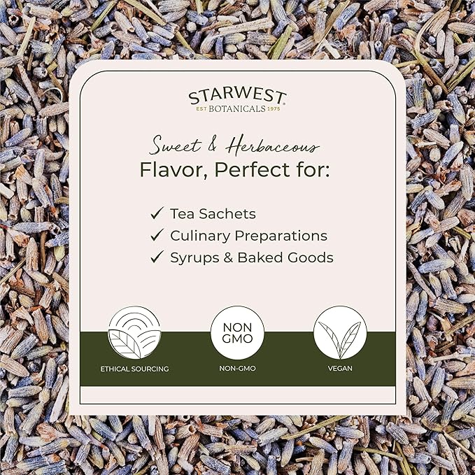 Starwest Botanicals Dried Lavender Flowers Extra Organic - Edible Loose Lavender Buds for Tea Drinks Baking &amp Cooking Certified Kosher Herb Non-GMO - Bulk 1 lb Bag