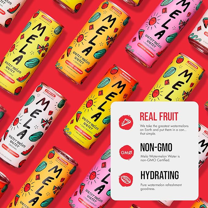 Mela Watermelon Water - Watermelon Juice 100 Percent Natural Fruit Juice with Vitamin C Electrolytes Antioxidants - Coconut Water Alternative Gluten-Free (Passionfruit 11.15 fl oz 12-pack)