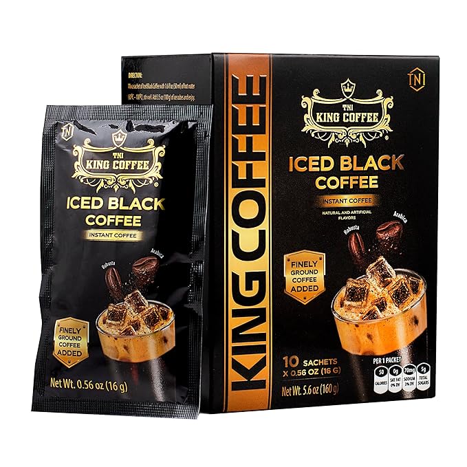 King Coffee Iced Black Instant Coffee - Finely Ground Robusta and Arabica Blend from Vietnam | 10 Sachets (0.56 oz/16g each) | 5.6 oz (Pack of 6)