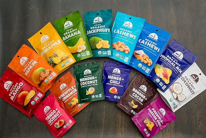 Mavuno Harvest Organic Dried Fruit Variety Pack | Dried Mango Papaya Pineapple Banana Jackfruit &amp Tropical Mix | Healthy Vegan No Sugar Added Non GMO Snacks for Kids &amp Adults | 2 Ounce