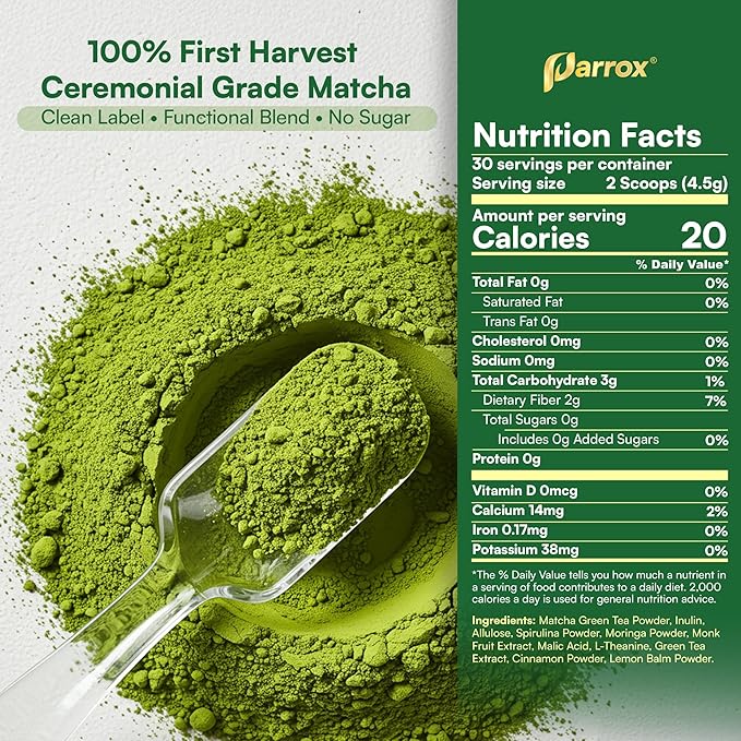 Ceremonial Grade Matcha Powder Infused with Moringa Green Tea Extract L-Theanine Inulin Spirulina Ceylon Cinnamon and Lemon Balm – 100% First Harvest Japanese Tea (2 Pack)
