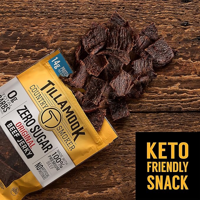 Tillamook Country Smoker Original Beef Jerky Zero Sugar 14g Protein per Serving Gluten Free 2.2 Ounce (Pack of 12)