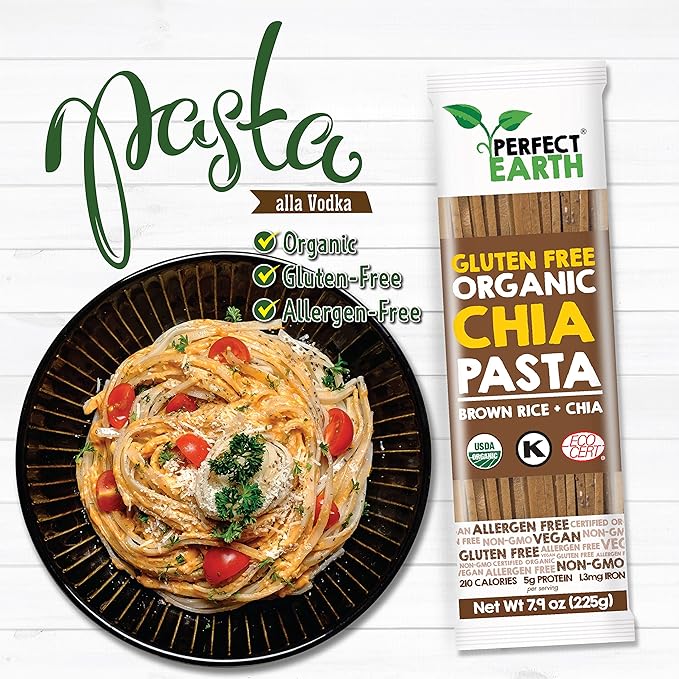 Perfect Earth Organic Brown Rice Pasta with Chia Seeds - Organic Vegan Keto Kosher Allergen-Free Gluten-Free Low Carb Pasta - For Healthy Delicious and Convenient Meals - 6 Pack (7.9 Oz Each)