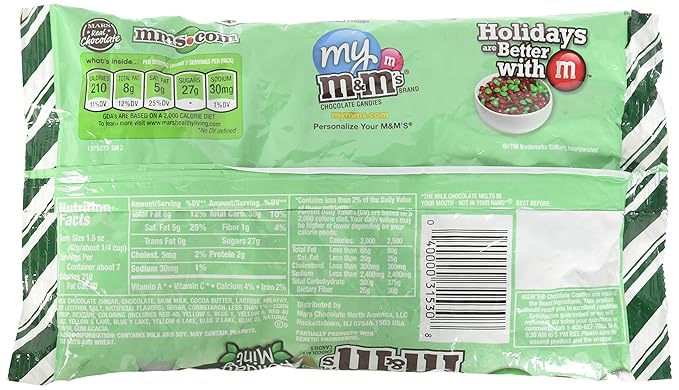 M&ampM's Mint Chocolate Christmas Red Green and White Candies 9.2oz Bags 2 Pack