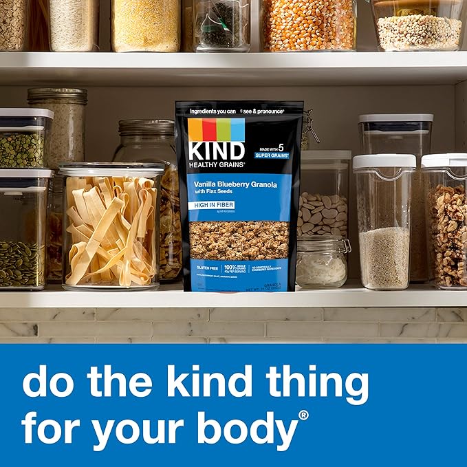KIND Healthy Grains Vanilla Blueberry Granola with Flax Seeds Healthy Snacks Gluten Free 100% Whole Grains 5g Protein 11oz 6 Count