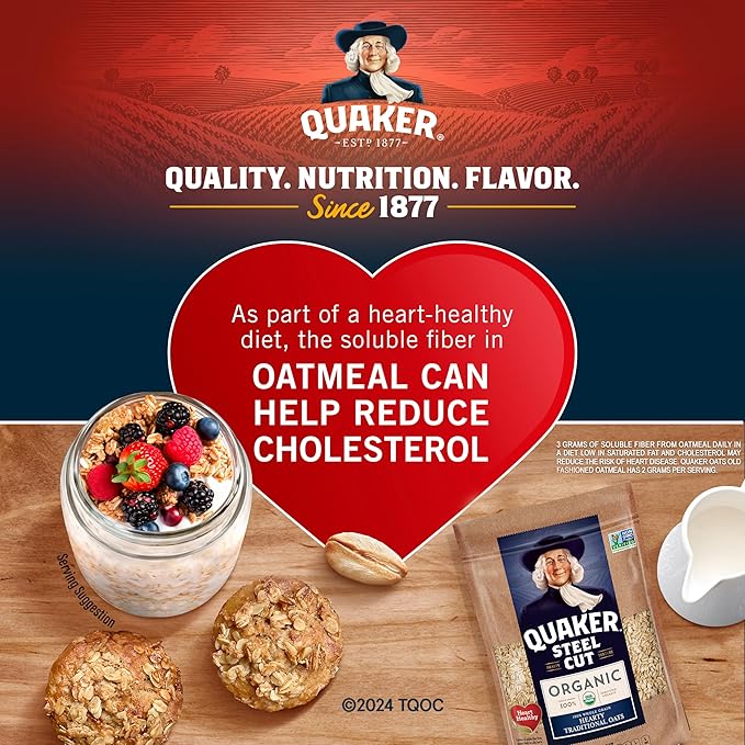 Quaker Steel Cut Oats USDA Organic Non GMO Project Verified 20oz Resealable Bags (Pack of 4)