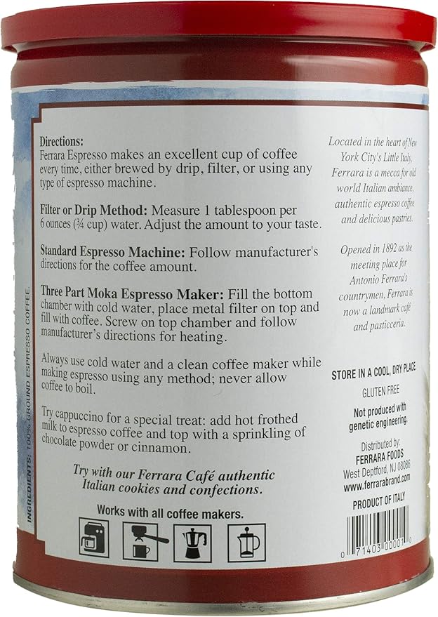 Ferrara Cafe Espresso Ground Coffee 8.75-Ounce Cans (Pack of 4)