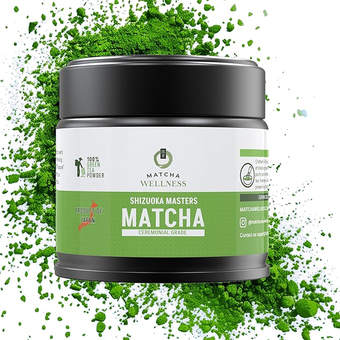 Matcha Wellness - Ceremonial Grade Matcha Green Tea Powder - Shizuoka Masters Authentic Japanese from Shizuoka Smooth &amp Vibrant for Tea Ceremony Whisked Matcha or Lattes