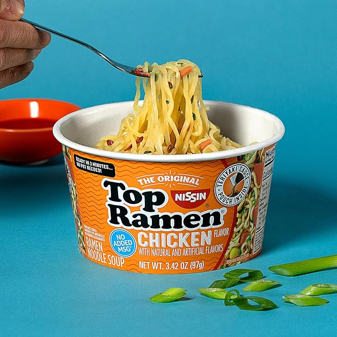 Nissin Top Ramen Bowl Ramen Noodle Soup Chicken 3.42 Ounce (Pack of 6)