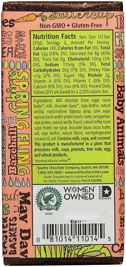 Seattle Chocolates Truffle Bar Fluffy Toffee 2.5 Ounce (Pack of 12)