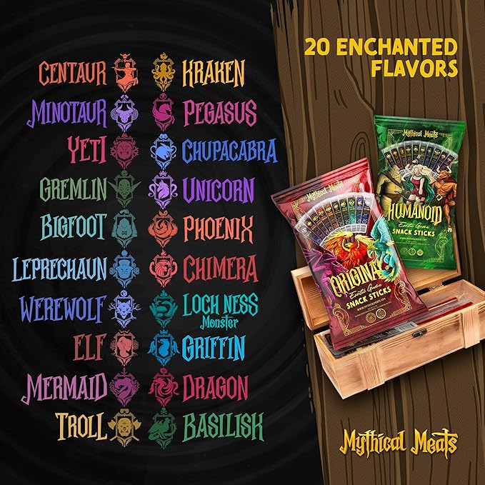 Mythical Meats Deluxe Loot Crate – Indulge in 20 Exotic Game Snack Sticks – Dried &amp Dehydrated Meats Seasoned to Perfection – High Protein &amp Keto Friendly – Collectible Box