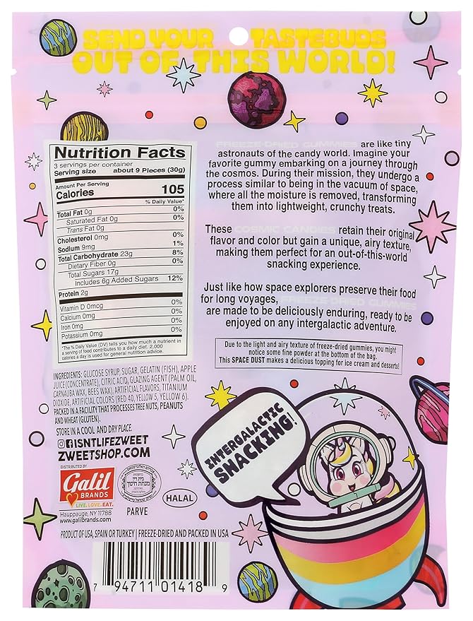 Galil Organic Roasted Chestnuts 3.5oz + Zweet Cosmoz Freeze Dried Candy Variety (Mango Lemonade Unicorn) – Crunchy Sour Gummies Snack Bundle – Gluten Free Vegan Friendly Treat Set