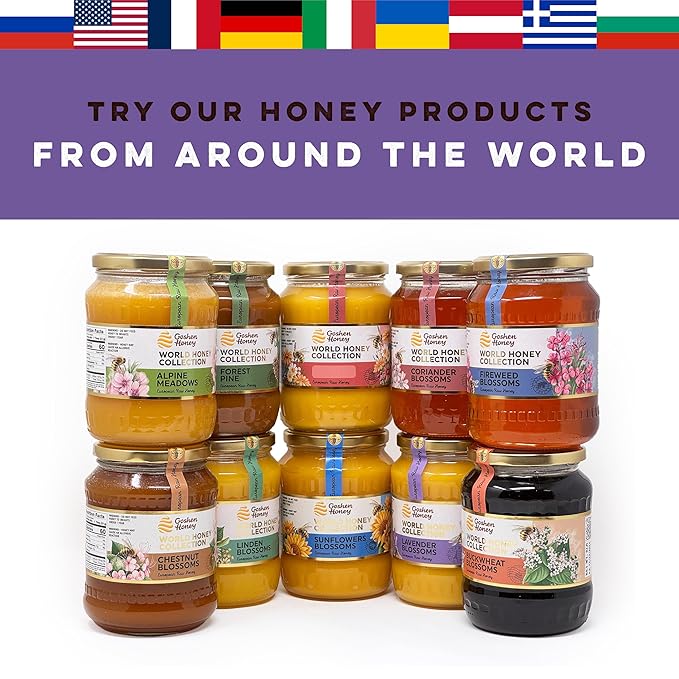 Goshen World Honey Collection - Lavender Blossoms from France - Raw Rare and Sustainable Floral Sources - Derived from Natural Flower Nectar with Antioxidants - Nature's Sweetener - 32oz