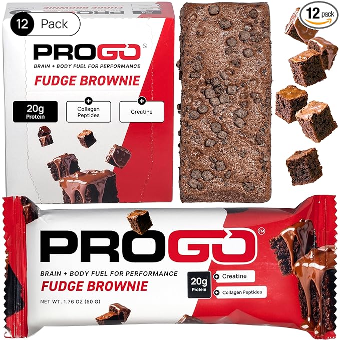 ProGo Protein Bars (12 Pack) – Brain + Body Fuel with 20g Clean Protein Creatine &amp Collagen Peptides Made with 95% Pure Isolate Grass-Fed Beef Tallow No Fillers Naturally Sweetened with Honey