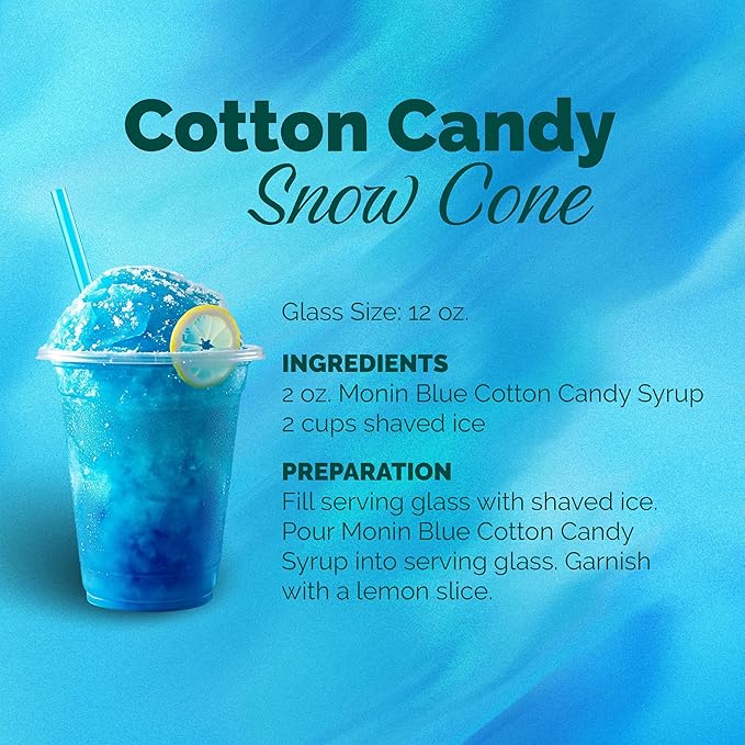 Monin - Blue Cotton Candy | Premium Syrup for Lemonades Shakes Sodas &amp More (BPA-Free Plastic Bottle 1 Liter)