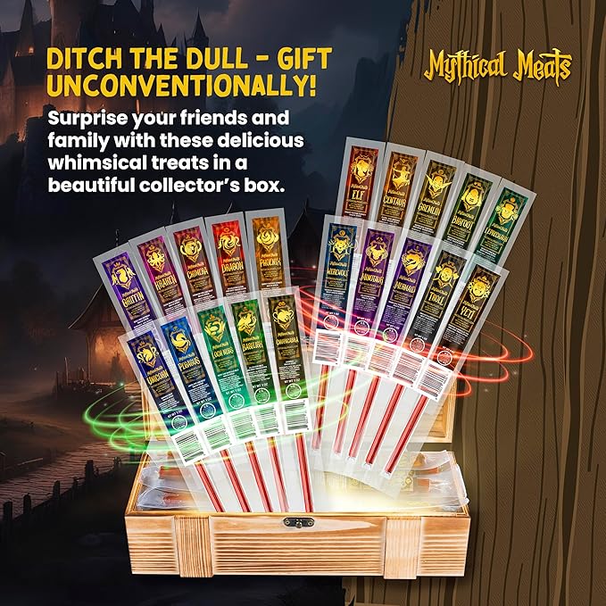 Mythical Meats Deluxe Loot Crate – Indulge in 20 Exotic Game Snack Sticks – Dried &amp Dehydrated Meats Seasoned to Perfection – High Protein &amp Keto Friendly – Collectible Box