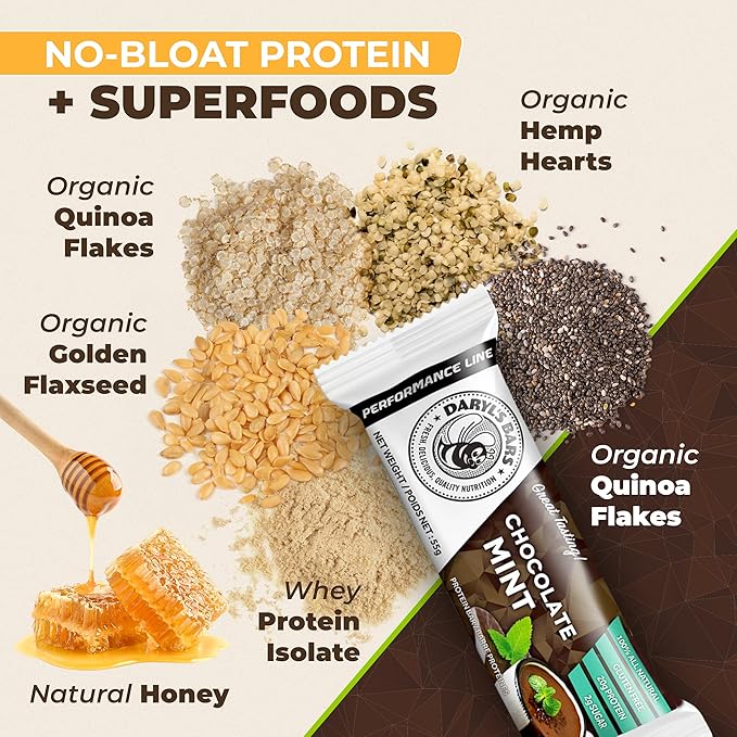 Daryl's Bars Chocolate Mint On the Go Whey Protein Bars Gluten Free Low Sugar 20gr of Protein Snack Meal Replacement Pack of 1