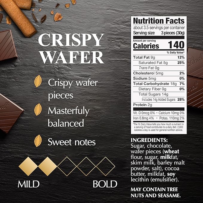 Lindt EXCELLENCE Crispy Wafer Dark Chocolate Candy Bar Dark Chocolate with Crispy Wafer Pieces 3.5 oz. Bar (12 Pack)