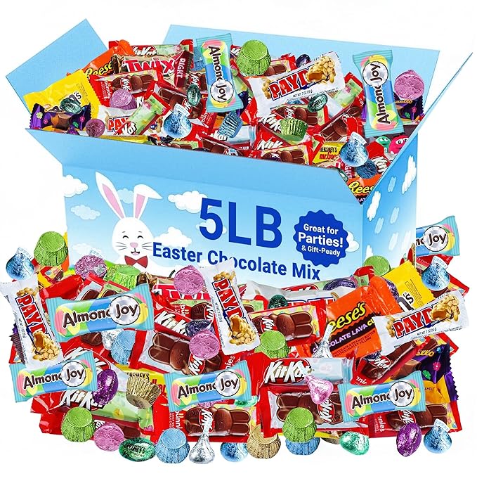 Easter Chocolate Candy Variety Pack Individually Wrapped Chocolate Eggs And Mini Candy Bars 5 Pounds Basket Stuffers and Easter Egg Fillers For Kids And Adults Egg Hunt Treats Classroom And Party